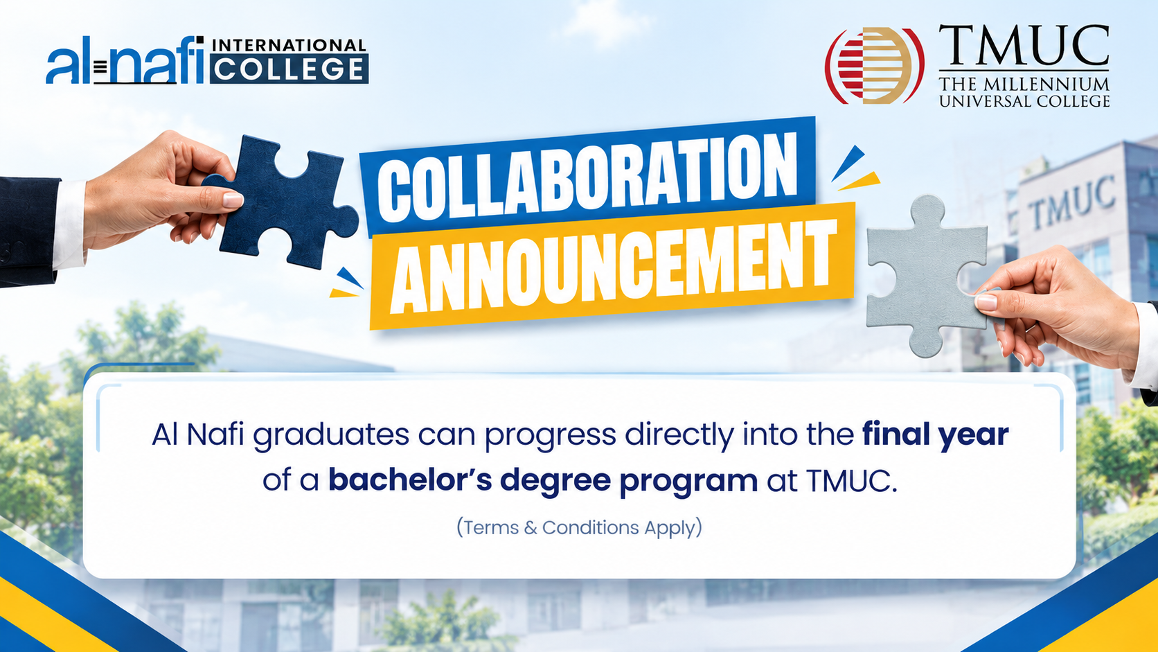 Al Nafi x TMUC Collaboration: Bachelor's Top-Up Degree Pathway in Pakistan for Al Nafi Graduates.